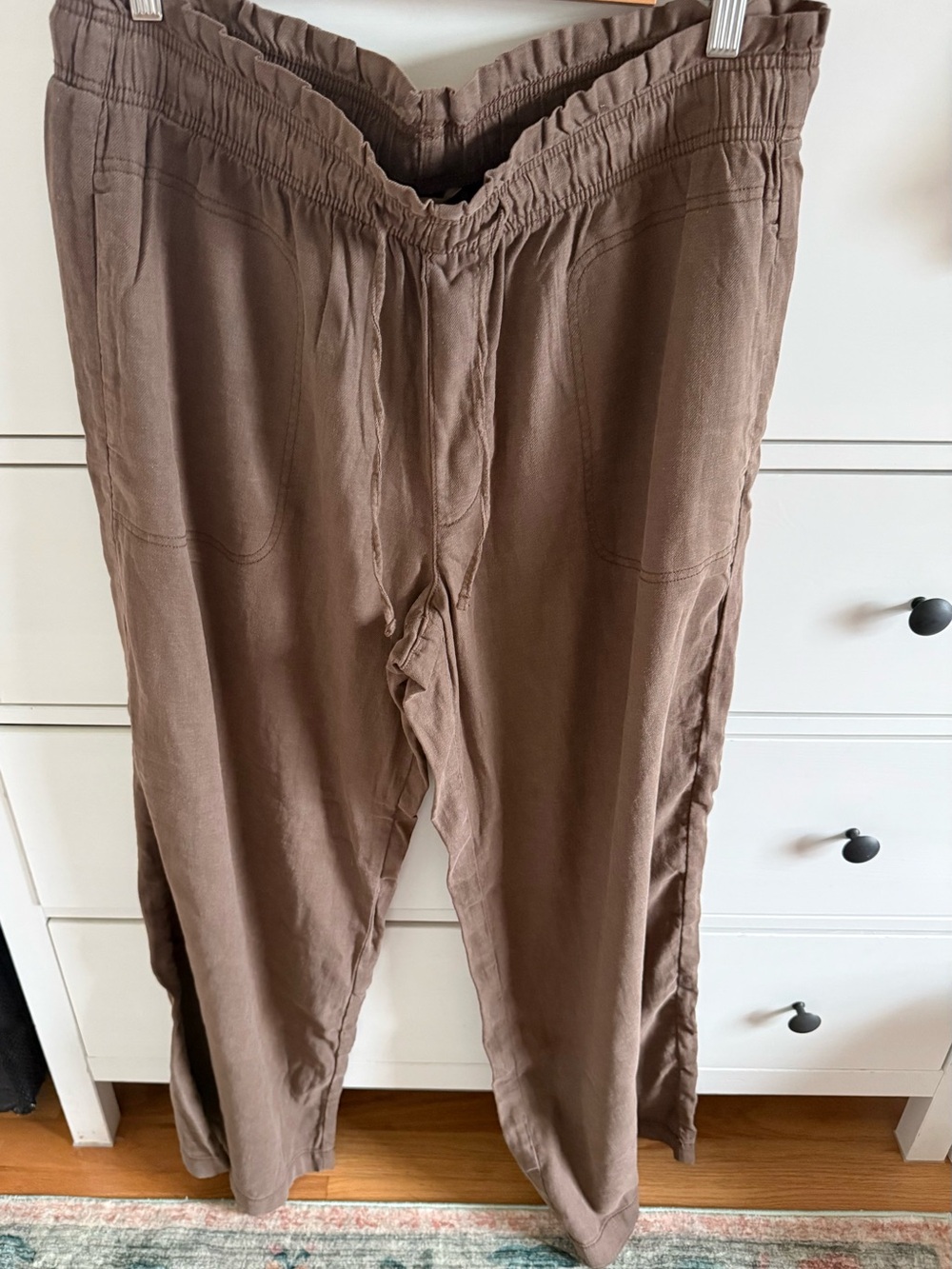 American Eagle Brown Loose Fit Linen Blend Pants Large NWT